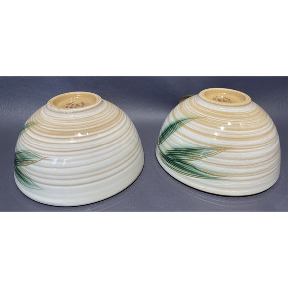 Showa Stone Ware Bamboo Pattern Tea Coffee Cups (2) W/ Saucers (2) Hand Crafted - Picture 11 of 14